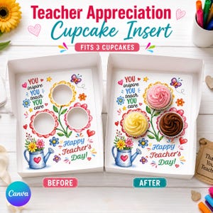 Best Teacher Ever Gift Box Template, Teacher Appreciation Cupcake Insert, Standard Size Cupcake, DIY Print At Home, Bakery Packaging Idea