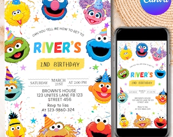 Sesame Street Invitation Editable Elmo Birthday Card Digital Invite Kids Party Sesame Template Instant Download Canva Instant Download