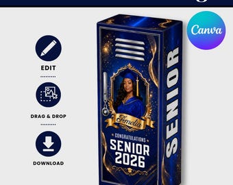 Graduation Locker Wrap Template , Navy Gold Senior 2026 Design , Editable Canva School Decor , Personalized Digital Download