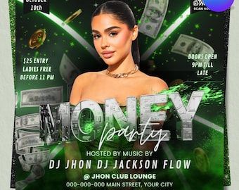 Money Club Party Flyer: Editable Canva Template Digital Download, Cash Party Invite, Ladies Night Flyer, Club Event Poster, Canva Editable