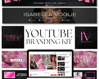 Editable YouTube Thumbnail Templates Branding Kit Pink YouTube Kit, Intro and Outro Designs Thumbnails, Intros, DIY Canva Templates
