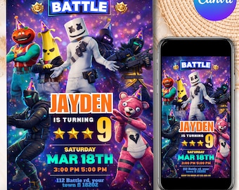 Fort Game Birthday Invitation, Fort Night Birthday, Game Party Invite, Video Game Birthday Invite, Game Birthday Invitation, Canva Editable