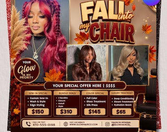 Fall Booking Flyer Template, Fall Szn Sale Flyer, Wig Install, Lash & Nail Braids, Canva Editable Template, DIY Text, Digital Download