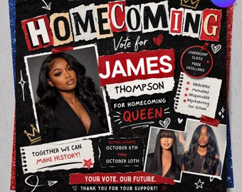 Homecoming Queen Campaign Flyer, Editable Canva Vote Poster, HOCO Campaign Flyer, School Election Social Media Template, Instant Download