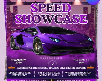 Exotic Car Show Flyer Template  Auto Event Invitation Canva Editable