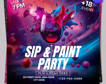Sip And Paint Flyer, Paint Party Flyer, DIY Flyer Template Design, Premade Business Event Flyer, Sip and Shop Flyer, Canva Template,Editable