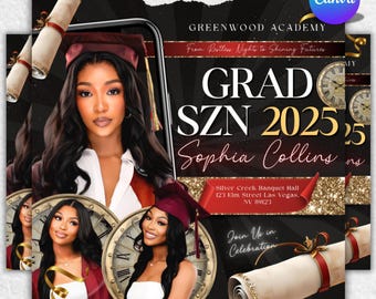 Graduation Flyer | Customizable DIY Invitation Flyer | Graduation Invitation Flyer Social Media Flyer |Simplistic Class 2025, Canva Editable