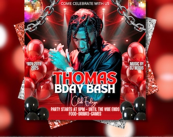 Black & Gold Birthday Invitation – Digital Party Flyer Template – Men's Video Invite – Editable Canva Birthday Invite