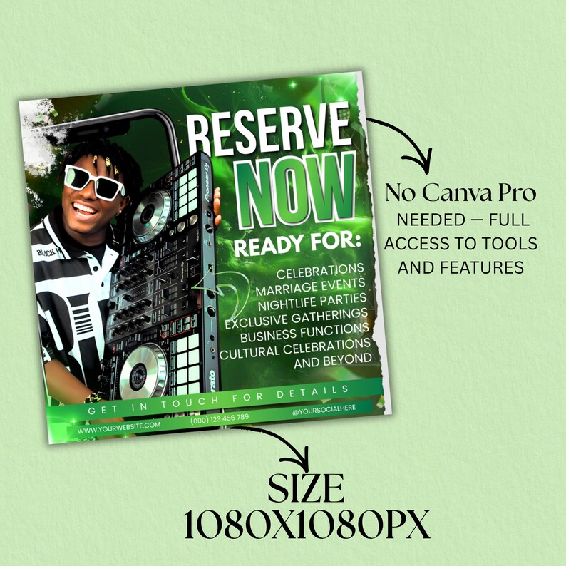 DJ Booking Flyer Template, Editable Event Promotion for Birthdays, Weddings, Club & Corporate Events, Canva Editable