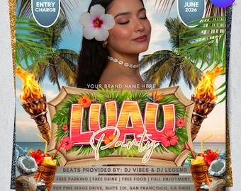 Luau Party Flyer, Hawaiian Party Flyer, Summer Beach Party Flyer, Dj Party Invitation, Summer Break Flyer, Pool Party Flyer, Canva Editable