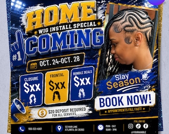 Homecoming Wig Install Special, Homecoming Flyer, Homecoming Flyer For Hairstylists, Editable Canva Hair Flyer, Instant Digital Download