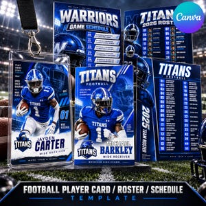 Editable Football Lanyard Card Canva Template, Player ID Schedule Roster Card, Team Pass Badge, Sports Digital Download