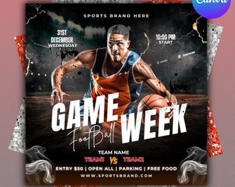 editable game day football flyer template, basketball game day flyer, game day template, baseball flyer, Digital download Canva Editable