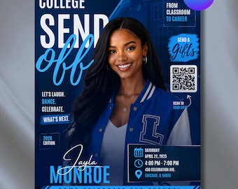 College Send Off Invitation, College Send Off Invitation, Editable Canva Social Media Template, Instant Download, Trunk Party Magazine Cover