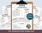 Young Women Newsletter Template | Editable in Canva | 2026 LDS Printable Monthly Calendar & Spotlight Newsletter for YW | Walk With Me Youth
