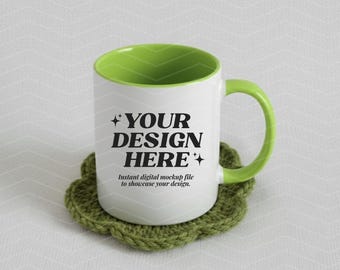 11oz lichtgroen accentmokmodel, mokmodel met groen handvat, natuurlijk esthetische beker, gezellig gestileerde mokmodel, gekleurd bekermodel, cottagecore