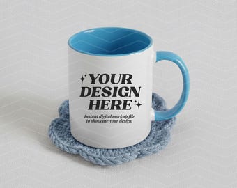 11oz lichtblauw accentmokmodel, koffiekop met blauw handvat, gezellige mokmodel, blauwe accentkop, Cottagecore-esthetiek, gekleurd mokmodel