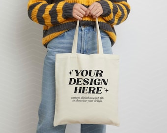 Mockup natuurlijke canvas draagtas | Liberty-tassen OAD113 | Mock-up van lifestyle-draagtas | Vooraanzicht | Minimale esthetiek | JPG-bestand