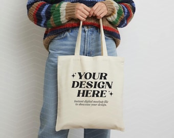 Mockup draagtas | Liberty-tassen OAD113 natuurlijk katoenen canvas | Lifestyle-mockup aan de voorkant | Esthetisch | Minimaal | JPG-bestand