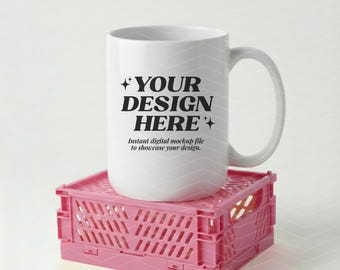 15oz witte mok mockup, moderne minimale koffiekop, speelse esthetische mok mock-up, printify witte mok mockup, Pinterest-stijl, POD Ready