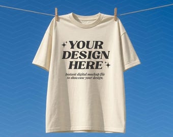 Comfort Colors 1717 ivoor hangend model, C1717 ivoor T-shirt, blanco crème T-shirt, outdoor lifestyle mock-up, esthetiek wasgoed