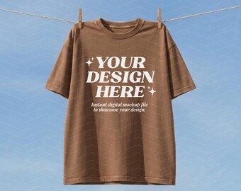 Esthetisch comfortkleuren 1717 espressomodel, C1717 bruin hangend T-shirt, openluchthemelmodel, natuurlijk zonlicht, minimalistisch shirt