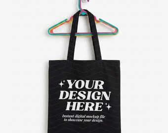 Mockup zwarte draagtas, esthetische canvas draagtas dopamine, retro popstijl, Liberty Bags-mockup, kleurrijke minimalistische draagtas, milieuvriendelijke tas