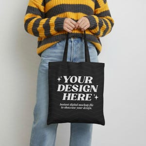 Black Tote Bag Mockup | Liberty Bags OAD113 Cotton Canvas | Lifestyle Mock Up | Front View | Minimal Aesthetic | JPG File