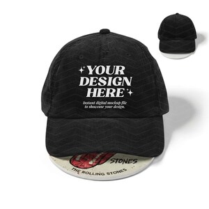 Black Corduroy Cap Mockup, BA703,  Big Accessories 703 Hat, Vintage Cap Mock-up, Rock Aesthetic, Printify Hat Mockup, Blank Hat