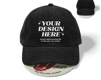 Black Corduroy Cap Mockup, BA703,  Big Accessories 703 Hat, Vintage Cap Mock-up, Rock Aesthetic, Printify Hat Mockup, Blank Hat