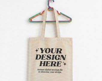 Mockup draagtas natuurlijk, esthetische katoenen canvas tas dopamine, Liberty Bags OAD113, retropopstijl, kleurrijke draagtas, milieuvriendelijke tas