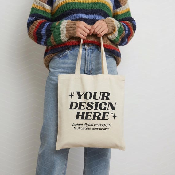 Tote Bag Mockup  | Liberty Bags OAD113 Natural Cotton Canvas  | Front Hold Lifestyle Mockup  | Aesthetic  | Minimal  | JPG File