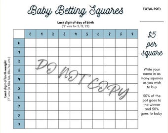 Baby Betting Squares - Instant Download (Printable Game for Baby Shower or Office Pool / Baby Arrival Prediction)