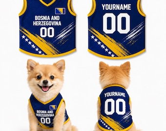 Custom Bosnia Football Jersey For Dog & Cat: Personalized Bosnia Soccer Jersey Tee, Custom Bosnia Jersey Shirt, Bosnia Pet Soccer Jersey