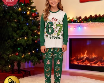 67 Christmas Pajamas Set For Kid, Six Seven Meme Sleep Pants, Funny Christmas 67 Pajama Outfit, Family Holiday Sleepwear Set