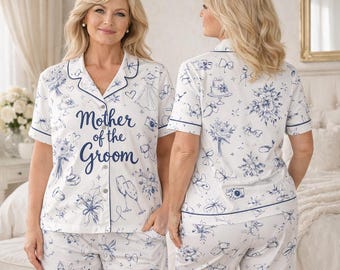 Custom Mother of the Groom/Bride Blue Toile Pajama Set – Bridal Party Gift PJs, Bridal Party Pajamas, Gift for Mom, Mothers day Gift