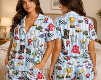 Conjunto de pijama Run For The Roses, pijama para el Derby de Kentucky, pijama de carreras de caballos, conjunto de descanso Derby Vibes, pijama para la época del Derby, regalo para mujeres amantes de los caballos