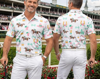 Golfpolo paardenraces, poloshirt derby, poloshirt derby, vaderdagcadeau voor papa, papa, shirt golfoutfit heren, outfit countryclub racedag