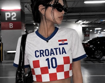 Personalized Croatia Crop Top Jersey, Custom Name Number, Croatia Fan Shirt, North America Football Party,Croatian Flag Football Fan T Shirt