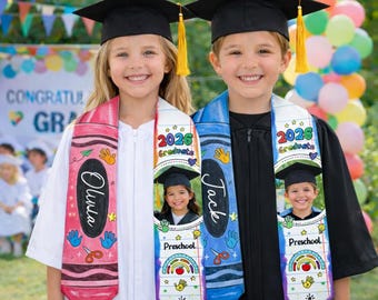 Personalized Custom Photo Graduation Stole, Kindergarten Graduation Sash, Class Of 2026 Kids Graduation Gift, Preschool Graduation Stole