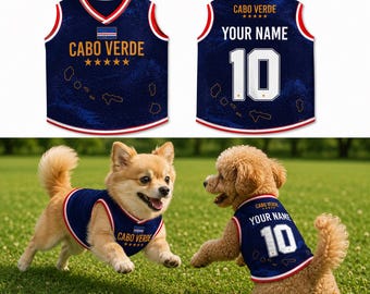 Custom Cabo Verde Football Jersey For Dog & Cat: Personalized Cabo Verde Soccer Jersey Tee, Custom Cabo Verde Jersey Shirt, Cabo Verde Gift
