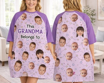 Este vestido pijama "A la abuela mamá le pertenece" – Camiseta de dormir personalizada para mujer, regalo para mamá, regalo del Día de la Madre, pijama para la abuela Nana Mimi.