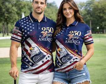 Polo para parejas del 250 aniversario de EE. UU., polo patriótico con la bandera estadounidense 1776–2026, ropa del Día de la Independencia con el águila de los Estados Unidos, Día del Padre