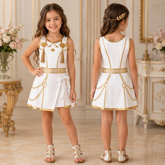 Girls White Gold Chain Costume Dress For Girls: Kpop Halloween Outfit, Demon Princess Style, Womens Halloween Outfit, Girl Halloween Dress