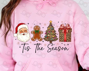 Es la temporada de leopardo de Papá Noel PNG, diseño de lazo navideño coqueto PNG, Papá Noel PNG, leopardo de árbol de Navidad, Jesús PNG, diseño de sublimación navideña