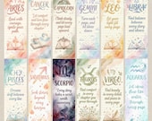12 Watercolor Zodiac Bookmarks Png Set, Astrology Gift for Book Lovers, Celestial Printable Bookmarks, Horoscope Reading Accessories Bundle