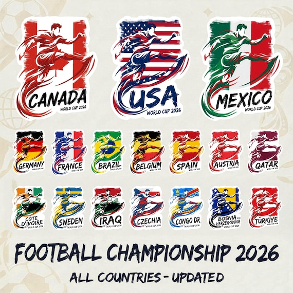 World Soccer Cup Countries PNG Bundle, Football Nations Clipart, International Soccer Teams PNG, World Cup Soccer Designs, USA Canada Mexico