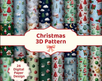 3D Weihnachtsmuster Bundle, 24 nahtlose Weihnachten digitales Papier, Urlaub Scrapbook Papier, Weihnachten digitale Muster, digitale Kraft Papier Bundle