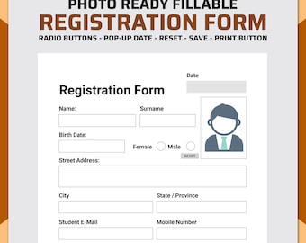 Fillable PDF Registration Form with Photo, Editable Signup Form, Event Registration with Picture Upload, Student ID Form, Instant Download