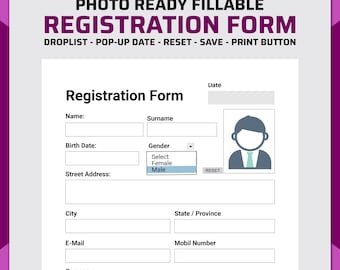 Fillable PDF Registration Form with Photo, Editable Signup Form, Student ID Form, Event Registration with Picture Upload, Instant Download